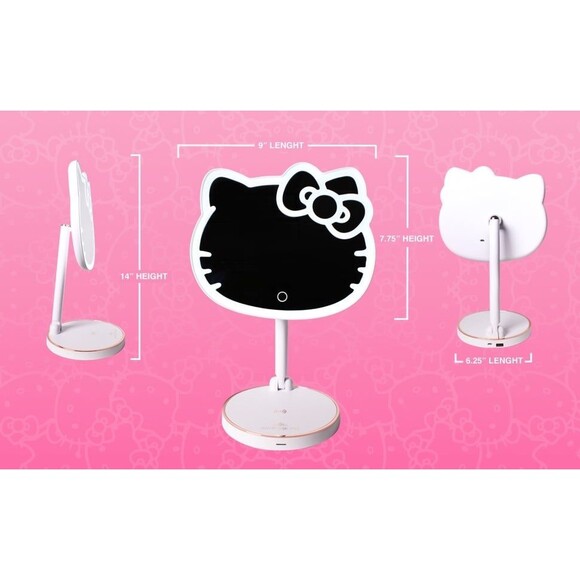 Hello Kitty LED Rechargeable Makeup Mirror w/ Wireless Charging Phone Pad - Picture 3 of 7